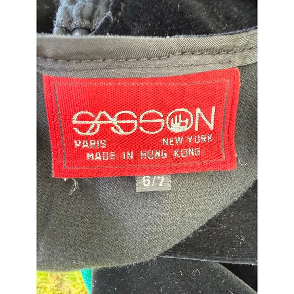 Vintage Sasson Velvet Black Belted Jumper Size 6/7 - Picture 6 of 8